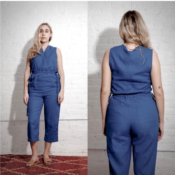 Steven AlanCamper Jumpsuit Navy Blue Cotton Casual Easy...